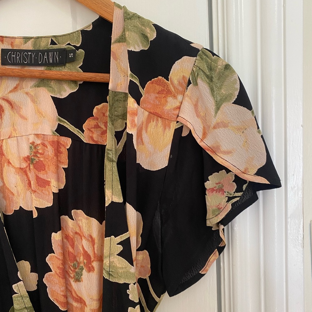Christy Dawn The Autumn Wrap Dress with Peach & Green Blossoms - Picture 5 of 6